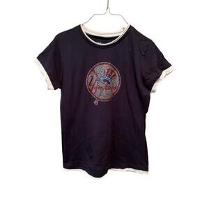 New‎ York Yankees MLB Baseball T-Shirt Women's Large Gray Glitter Logo Pullover